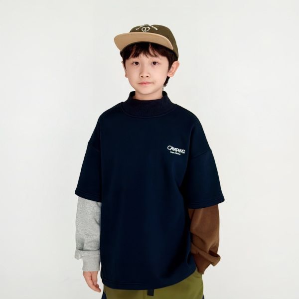 05121111｜CTX家秋冬〃2596撞色半高領加絨露營T｜110-165 撞色衛衣, 童裝衛衣, 加絨上衣, 內刷毛上衣, 男童衛衣, 女童衛衣, 寬鬆衛衣, 保暖衛衣, 秋冬上衣, CAMPING衛衣