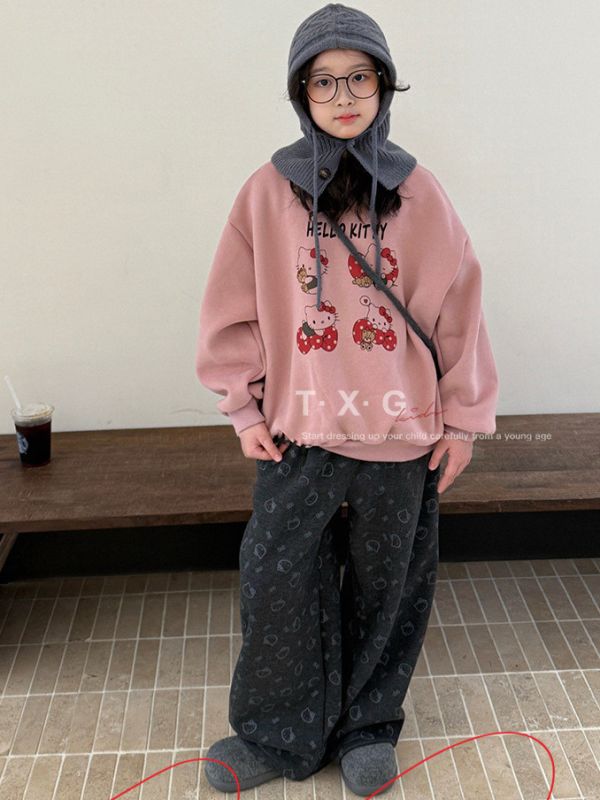 05121109｜TXG家秋冬〃2302深灰加絨滿印KT印花褲｜110-170 女童長褲
女童休閒褲
小熊印花褲
女童家居褲
女童加厚褲
秋冬保暖長褲
童裝寬鬆褲
TXG 女童褲
韓版女童長褲
女童直筒褲