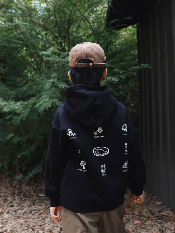 05110714┃猿寶家秋冬〃8084黑色山系印花加絨連帽T┃110-170 童裝帽T、山系童裝、印花帽T、露營上衣、秋冬童裝、保暖衛衣、男童帽T、女童帽T、機能風童裝、戶外穿搭