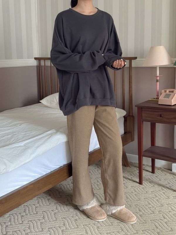 韓┃아미〃四色抓絨落肩純色T┃F 韓系上衣、寬鬆長袖T、素面衛衣、慵懶風上衣、圓領衛衣、中性上衣、秋冬長袖、基本款上衣、百搭上衣、oversize衛衣、棉質長袖、情侶裝