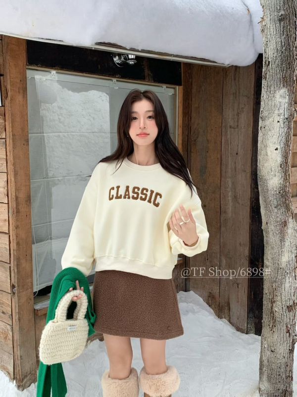 05120603｜秋冬〃6898韓系字母短版加絨大學T｜F 加絨衛衣, 刷毛衛衣,