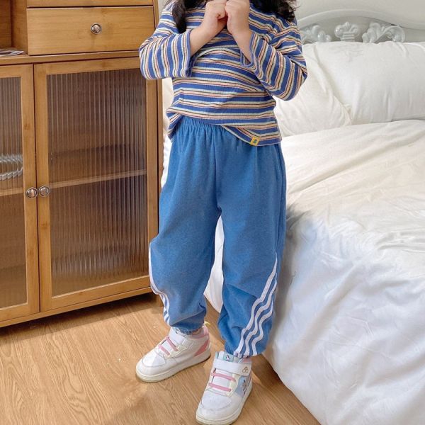 05110302┃秋冬〃七色德絨收口運動褲┃90-150 德絨休閒褲, 雙條運動褲, 雙面磨絨, 秋冬童裝, 不挑腿型, 植物染料童裝, 保暖長褲, 兒童運動褲, 90～150童裝