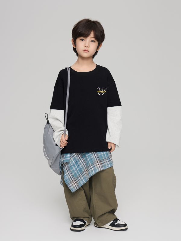 05080119┃TFYU秋〃兩色假兩件鯨魚印花T┃100-160┃250810結單 