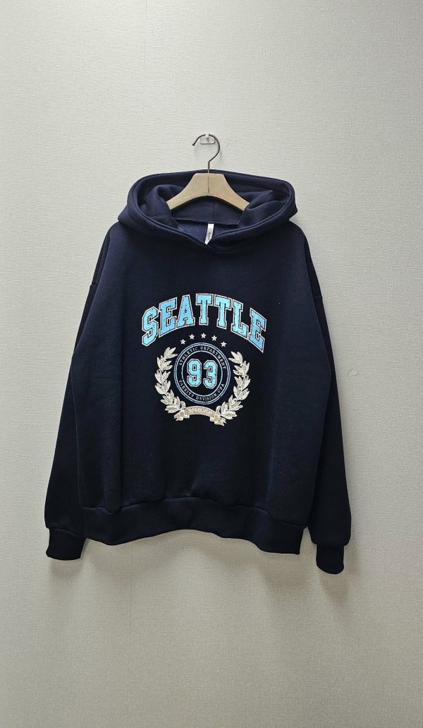 韓｜PINK〃三色加絨數字93連帽T｜F SEATTLE帽T, 刺繡大學T, 厚磅連帽T, 刷毛帽T, 暖冬大學T, 寬鬆版帽T, 美式復古上衣, 男女可穿帽T, 韓系帽T, SEATTLE 93