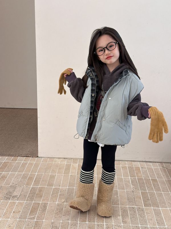 05111002┃小艾秋冬〃H039立領兩面穿夾棉背心┃90-170 兒童馬甲、兩面穿背心、冬季外套、格紋馬甲、加厚棉背心、韓系童裝、男童女童外套、兒童保暖背心、中大童背心、雙面穿外套、冬季穿搭