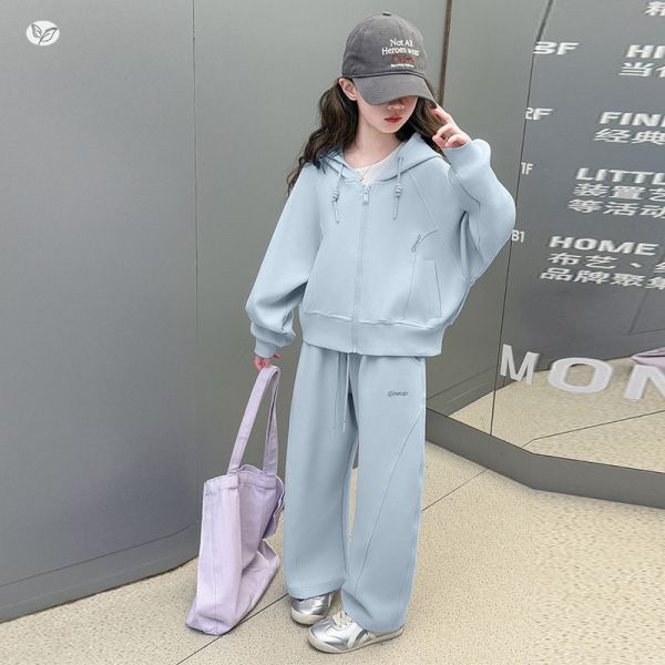 05121503｜HB春秋〃兩色連帽外套套裝｜120-170 少女套裝, 中大童套裝, 春季套裝, 休閒套裝, 連帽外套, 寬褲套裝, 春天穿搭, 女童套裝, 氛圍感穿搭, 中大童穿搭