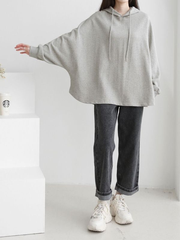 韓┃AMI〃三色斗篷連帽T┃F 連帽上衣, 寬版帽T, 落肩剪裁, 慵懶風上衣, 彈性棉質, 基本款帽T, 女生休閒穿搭, 秋冬帽T, 居家帽T, 百搭連帽上衣