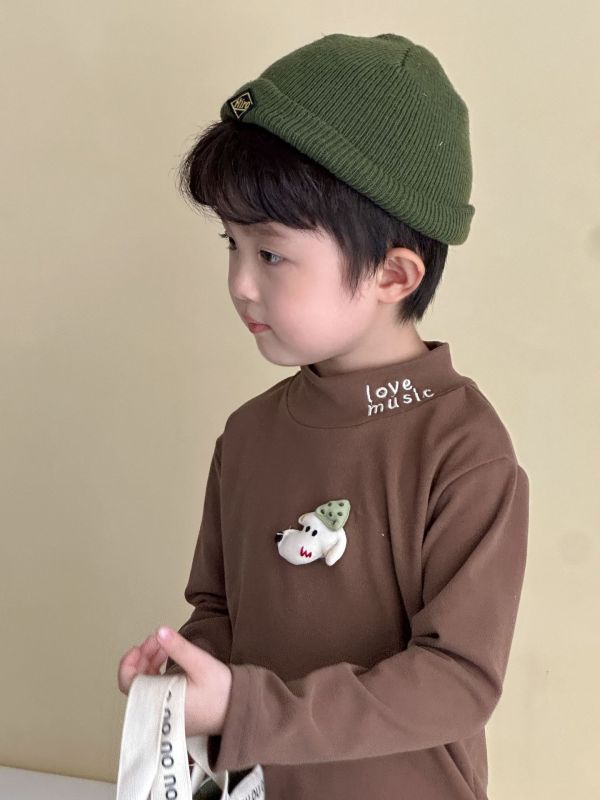 05111606┃兄妹家秋冬〃250649兩色德絨半高領公仔內搭衫┃80-150 兒童高領上衣、兒童內搭、薄刷毛上衣、刺繡上衣、蘑菇上衣、小狗刺繡、兒童長袖、幼童上衣、秋冬內搭、親膚棉T、男女童上衣、兒童保暖上衣