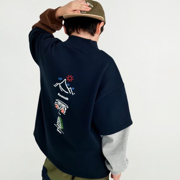 05121111｜CTX家秋冬〃2596撞色半高領加絨露營T｜110-165 撞色衛衣, 童裝衛衣, 加絨上衣, 內刷毛上衣, 男童衛衣, 女童衛衣, 寬鬆衛衣, 保暖衛衣, 秋冬上衣, CAMPING衛衣