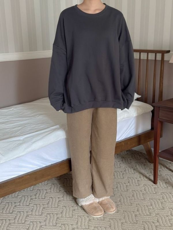 韓┃아미〃四色抓絨落肩純色T┃F 韓系上衣、寬鬆長袖T、素面衛衣、慵懶風上衣、圓領衛衣、中性上衣、秋冬長袖、基本款上衣、百搭上衣、oversize衛衣、棉質長袖、情侶裝