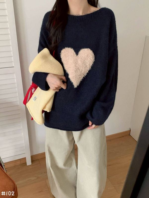 05110609┃秋冬〃102毛絨愛心針織毛衣 愛心毛衣、針織上衣、寬鬆毛衣、慵懶風毛線衫、韓版針織衫、甜美上衣、秋冬新款、氣質毛衣、柔軟毛衣