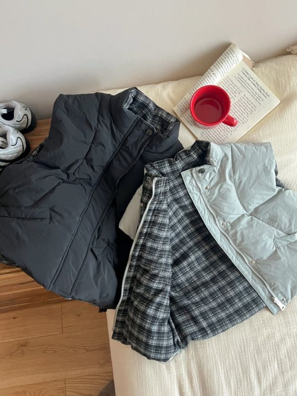 05111002┃小艾秋冬〃H039立領兩面穿夾棉背心┃90-170 兒童馬甲、兩面穿背心、冬季外套、格紋馬甲、加厚棉背心、韓系童裝、男童女童外套、兒童保暖背心、中大童背心、雙面穿外套、冬季穿搭