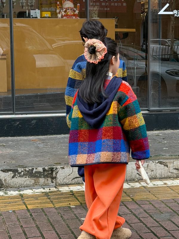 05120204｜KUMAI秋冬〃D204彩色方格夾棉毛呢外套｜100-160 童裝外套, 兒童鋪棉外套, 童裝格紋外套, 彩色格子童裝, 兒童夾棉外套, 冬季童裝, 男女童外套, 兒童保暖外套, 秋冬童裝, 童裝外套推薦