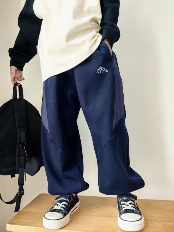 05112705｜CF冬〃CK116小山標拼接加絨運動褲｜120-175 不倒絨、拼接衛褲、加絨長褲、保暖褲、冬季運動褲、兒童衛褲、寬鬆褲