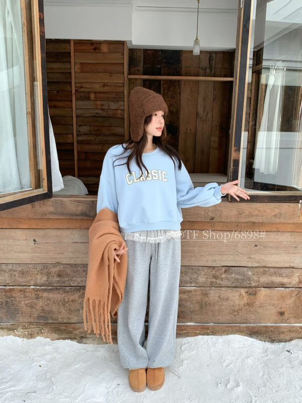 05120603｜秋冬〃6898韓系字母短版加絨大學T｜F 加絨衛衣, 刷毛衛衣,