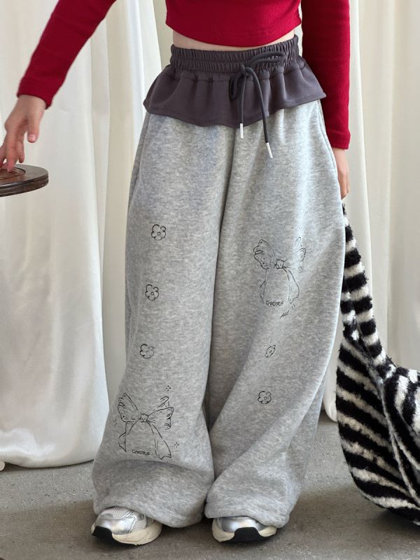 05120403｜小瑜家秋冬〃兩色裙簾加絨運動褲｜90-150 女童長褲, 蝴蝶童褲, 加絨寬褲, 刷毛童褲, 抽繩長褲, 鬆緊腰童褲, 秋冬童裝, 休閒童褲, 日系童裝, 女童寬褲