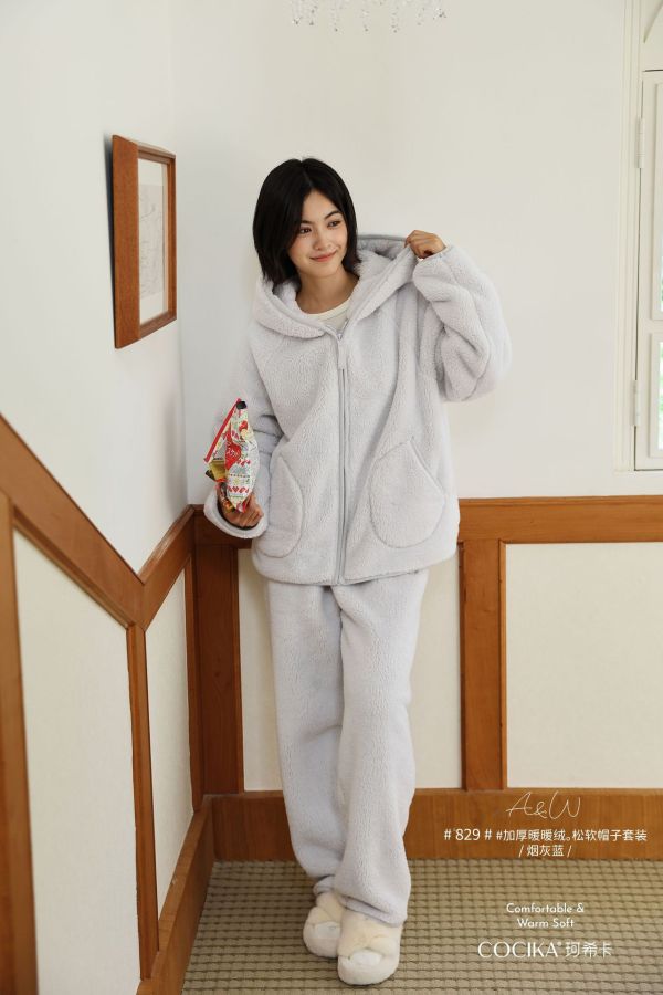 05110802┃冬〃暖暖絨連帽外套套裝┃F COCIKA、珂希卡、保暖套裝、居家服、睡衣套裝、絨毛套裝、帽T套裝、秋冬套裝、加厚絨套裝、法蘭絨睡衣、鬆軟帽T、家居套組、女款居家服、暖絨套裝、冬季睡衣、懶人套裝、雙面絨、絨毛衣褲
