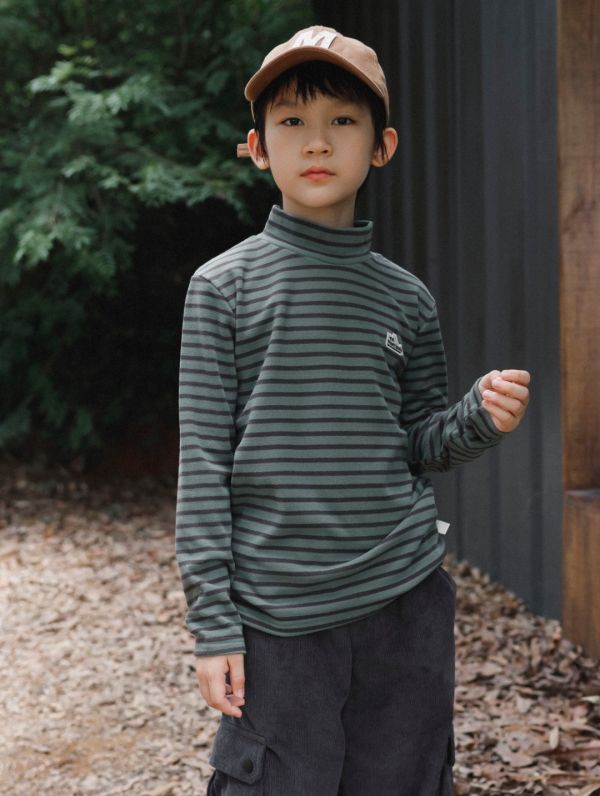 05110707┃猿寶家秋冬〃1340山系經典條紋德絨長袖T┃110-170 童裝高領上衣、條紋打底衫、山系童裝、秋冬內搭、男童上衣、女童上衣、韓版童裝、保暖內搭、親膚長袖