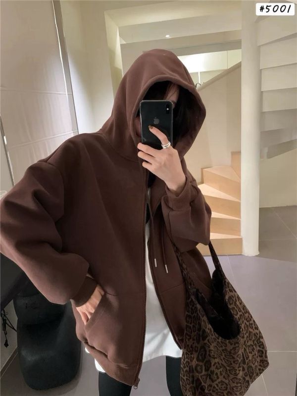 05112210｜秋冬〃5001加厚刷毛連帽外套｜F 加絨外套, 刷毛外套, 連帽拉鍊外套, 秋冬外套, 寬鬆帽T, 五色外套, 保暖外套, 奶杏外套, 灰色外套, 黑色帽T, 韓系外套