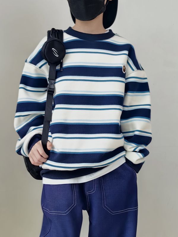 05112604｜CF冬〃CT669銀狐絨條紋T｜120-175 加絨衛衣
兒童條紋衛衣
男童加絨上衣
女童刷毛上衣
秋冬保暖長袖
兒童厚款T恤
120-175 衛衣
韓系兒童服裝
男童長袖
女童長袖
冬季保暖衣
寬鬆版衛衣