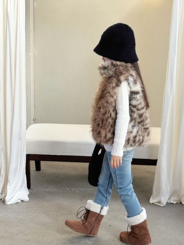 05120402｜小瑜家秋冬〃豹紋仿皮草背心｜90-150 女童背心, 豹紋童裝, 毛毛背心, 仿毛背心, 拉鍊背心, 秋冬童裝, 保暖背心, 日系童裝, 可愛童裝, 女童外搭