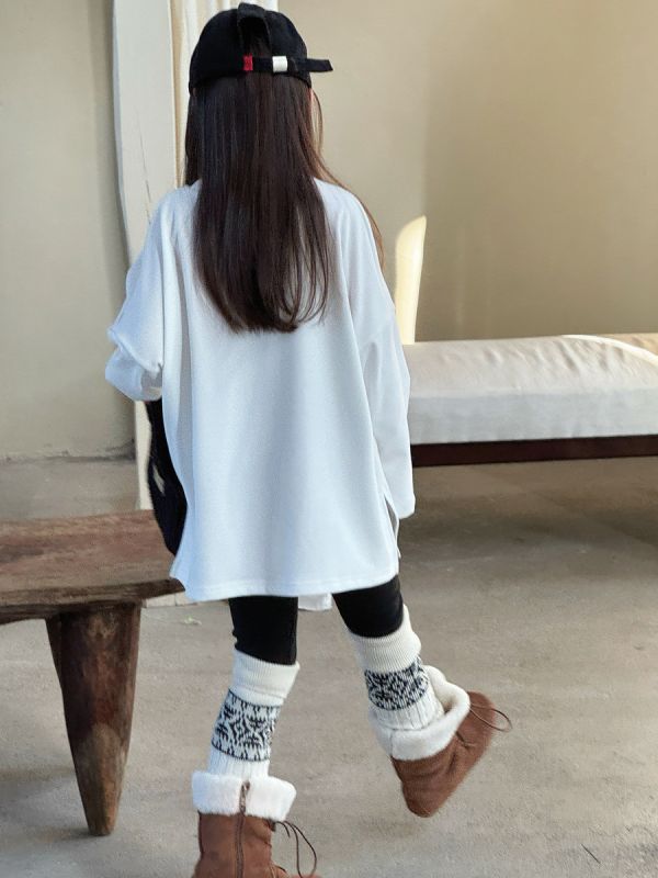 05120306｜小瑜家秋冬〃兩色小狗印花長版T｜90-150 女童上衣, 狗狗童裝, 印花童T, 長袖T恤, 秋冬童裝, 黑白童裝, 休閒童裝, 可愛上衣, 日系童裝, 童裝長袖