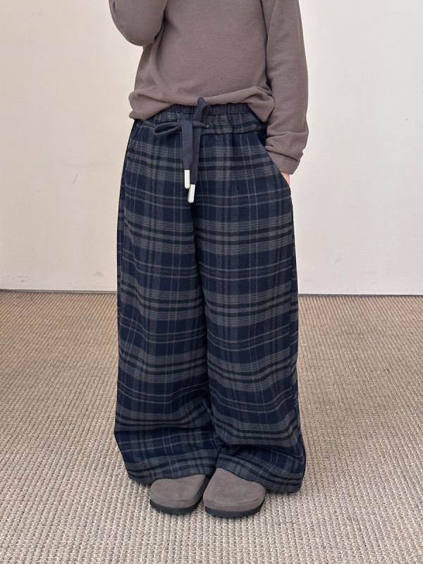 05110502┃小艾秋冬〃G106磨毛格子直筒褲┃90-170 格紋長褲、兒童寬褲、休閒褲、睡褲、家居褲、童裝格子褲、男童女童褲、韓版童裝、親子褲、秋冬童裝