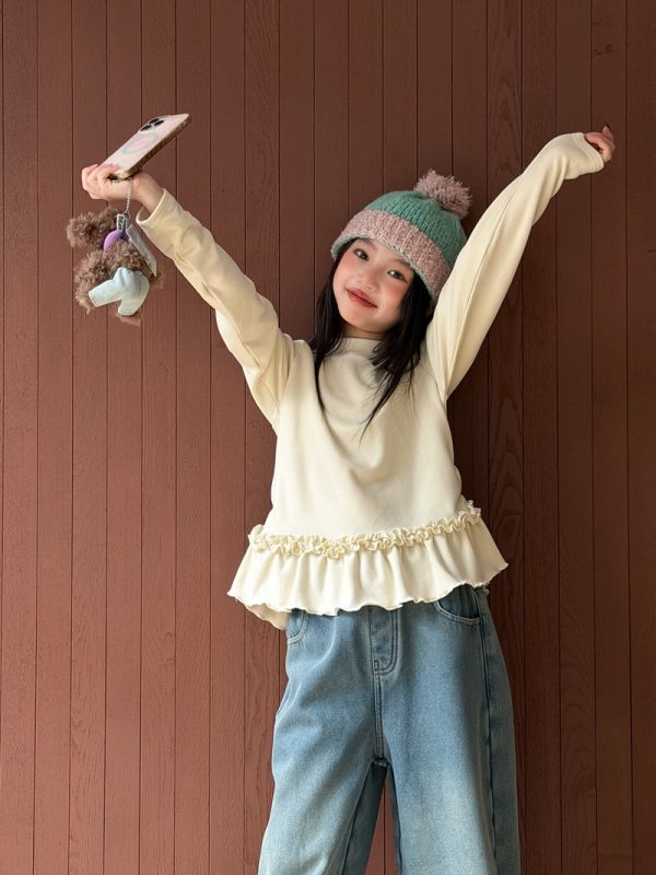 05113011｜CTONG秋冬〃兩色木耳邊下擺上衣｜120-160 女童上衣
荷葉邊上衣
打底衫童裝
長袖上衣
甜美穿搭
童裝女孩
秋冬童裝
顯瘦上衣
公主風童裝
120-160童裝