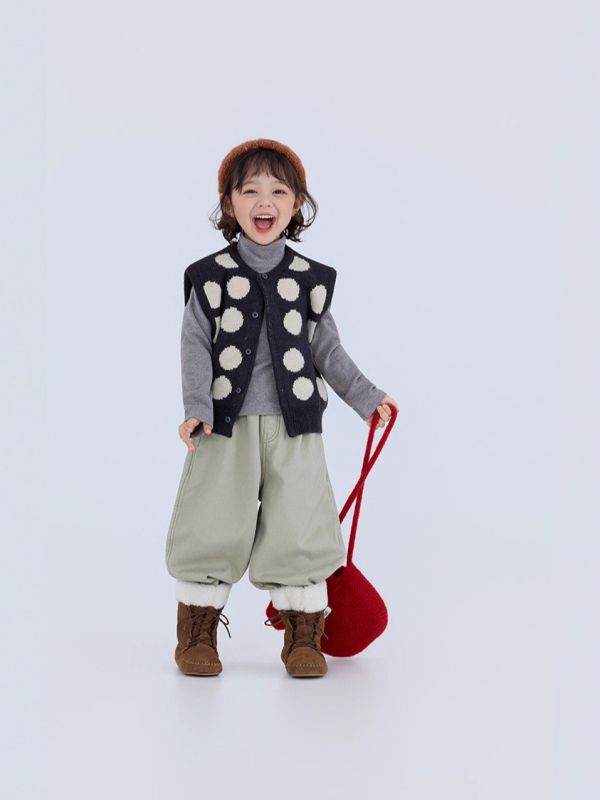 05110506┃右右秋冬〃25813波點針織背心┃90-150 波點背心、針織背心、童裝背心、毛呢背心、韓版童裝、秋冬新款、兒童針織上衣、親子穿搭、中性背心、可愛童裝