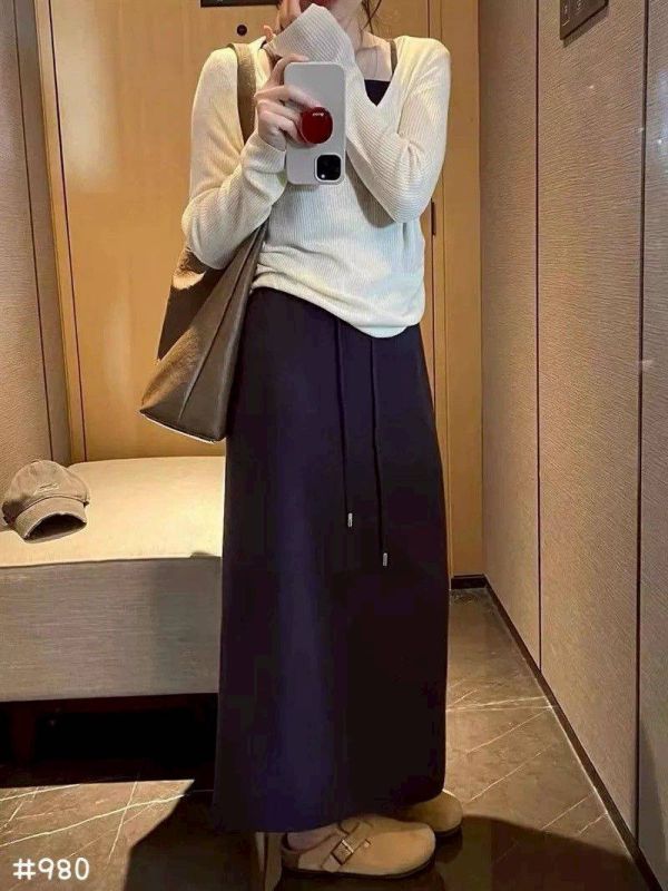 05110605┃秋冬〃980毛呢長裙 針織長裙、抽繩長裙、直筒裙、半身裙、保暖長裙、秋冬裙、針織裙、韓版裙子、百搭長裙、氣質穿搭