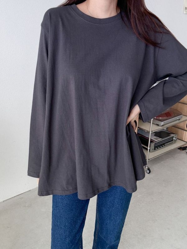 韓┃AMI〃四色純色素T┃F 素色長袖, 棉質打底上衣, 圓領長袖, 修身長袖, 基本款上衣, 秋冬打底, 女生休閒穿搭, 彈性棉質, 居家上衣, 百搭長袖