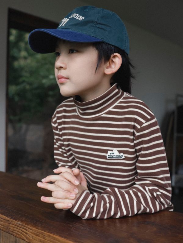 05110707┃猿寶家秋冬〃1340山系經典條紋德絨長袖T┃110-170 童裝高領上衣、條紋打底衫、山系童裝、秋冬內搭、男童上衣、女童上衣、韓版童裝、保暖內搭、親膚長袖
