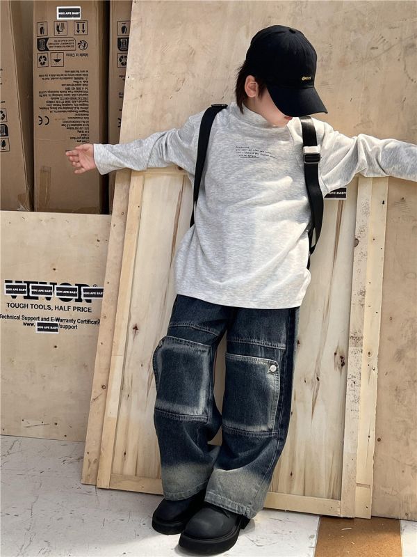 05110203┃SN〃8135三色薄絨半高領字母內搭T┃100-160 字母印花上衣, 歐美風童裝, 寬版落肩, 秋冬童裝, 潮童穿搭, 棉質長袖, 街頭風童裝, 100～160童裝, 情緒字句印花, 基本款衛衣