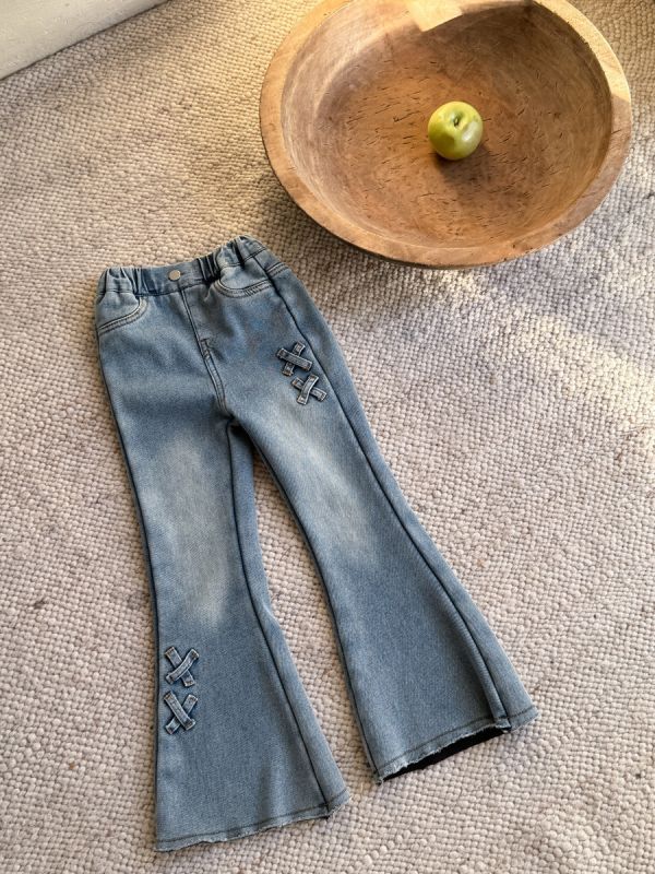 05120213｜小瑜家秋冬〃修身加絨微喇叭褲｜90-150 童裝牛仔褲, 童裝喇叭褲, 微喇叭褲, 中小童牛仔褲, 修身童褲, 十字貼布褲, 女童長褲, 男童長褲, 百搭童褲, 90-150童裝