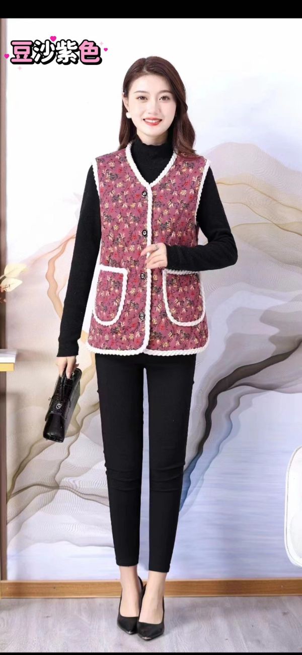 05120405｜秋冬〃媽媽的加絨花背心｜XL-5XL 媽媽背心、碎花鋪棉背心、保暖背心、加絨背心、加厚馬甲、冬季背心外套、中老年背心、大尺碼背心、XL背心、5XL背心、內刷毛背心、防寒背心、居家背心、外出背心