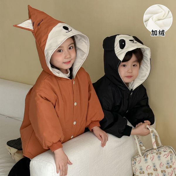 05111605┃兄妹家秋冬〃250669熊貓狐狸加絨外套┃80-150┃251125結單 兒童外套、加絨外套、冬季保暖外套、兒童連帽外套、熊熊外套、企鵝外套、可愛外套、兒童厚外套、男女童外套、卡通外套、兒童上衣、保暖刷毛、嬰幼童外套