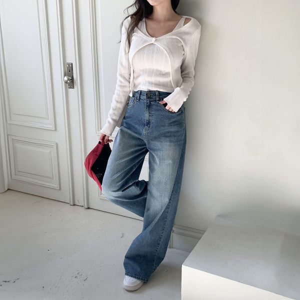 韓｜7STAR〃1433寬腿牛仔褲｜S-XXL 高腰牛仔褲
牛仔寬褲
直筒牛仔褲
落地牛仔褲
顯瘦長褲
修�腿牛仔褲
寬褲穿搭
韓系牛仔褲
顯高褲款
日常百搭牛仔褲