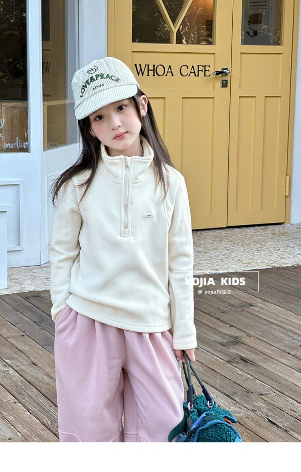 05111710｜YOJIA家冬〃D672兩色加絨辦拉鍊立領上衣｜110-170 糯米絨上衣, 兒童保暖上衣, 雙面絨上衣, 立領保暖衣, 加厚發熱衣, 冬季童裝, 女童保暖, 男童保暖, 110-170尺碼, 親膚暖絨, 童裝長袖, 兒童內搭, 韓版童裝, 秋冬上衣