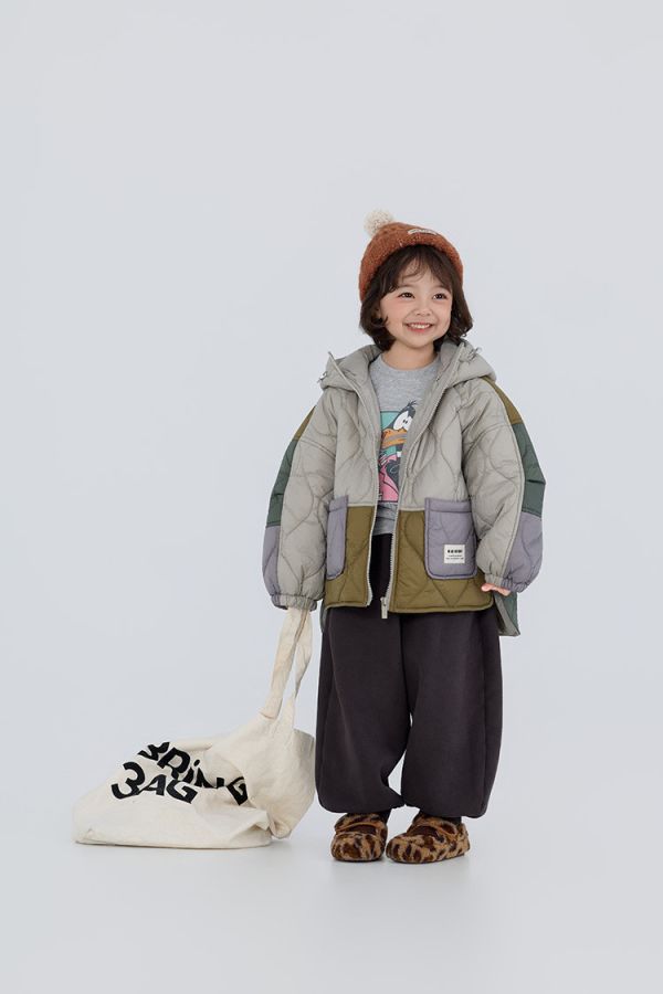 05110508┃右右秋冬〃25815撞色加絨夾棉連帽外套┃90-150 兒童外套、羊羔絨外套、鋪棉外套、韓版童裝、冬季童裝、連帽外套、拼接外套、保暖外套、厚外套、中長版童外套