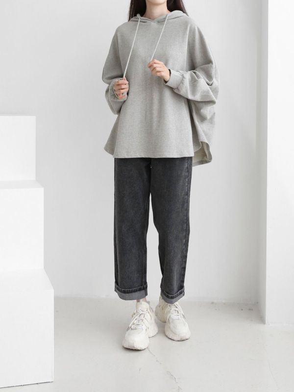 韓┃AMI〃三色斗篷連帽T┃F 連帽上衣, 寬版帽T, 落肩剪裁, 慵懶風上衣, 彈性棉質, 基本款帽T, 女生休閒穿搭, 秋冬帽T, 居家帽T, 百搭連帽上衣