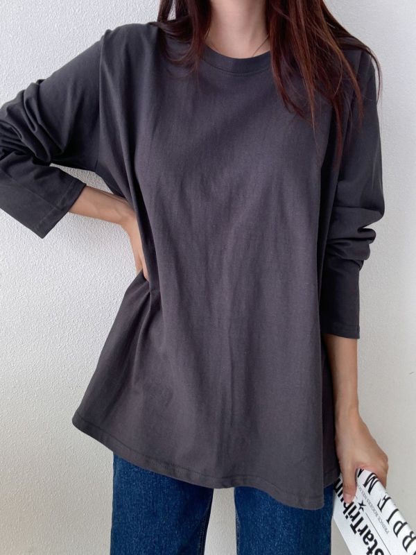 韓┃AMI〃四色純色素T┃F 素色長袖, 棉質打底上衣, 圓領長袖, 修身長袖, 基本款上衣, 秋冬打底, 女生休閒穿搭, 彈性棉質, 居家上衣, 百搭長袖