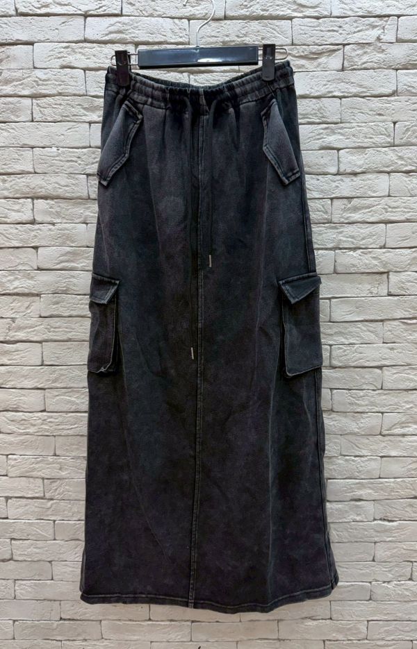 05121003｜秋冬〃0499水洗工裝長裙｜F 工裝裙, 拉鍊長裙, 高腰長裙, 顯瘦裙, 中長裙, 彈力裙, 口袋裙, 直筒裙, A字裙, 韓系裙子, 百搭長裙, 軍風穿搭, 休閒長裙, 女生裙款