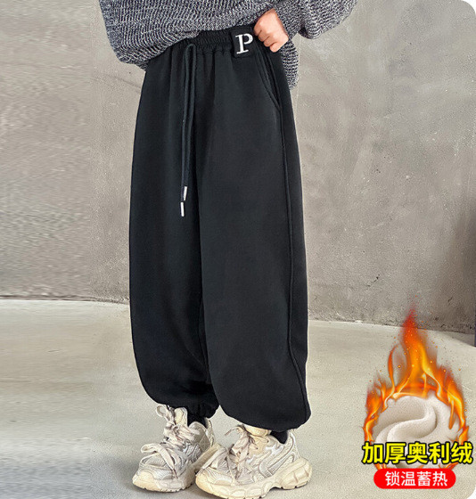 05111805｜HB家冬〃419五色加絨束腳運動褲｜120-170 兒童長褲、P字母褲、加厚休閒褲、保暖運動褲、兒童寬褲、秋冬棉褲、厚刷毛褲、休閒寬版褲、男女童長褲、兒童時尚穿搭、120-170褲子、冬季長褲