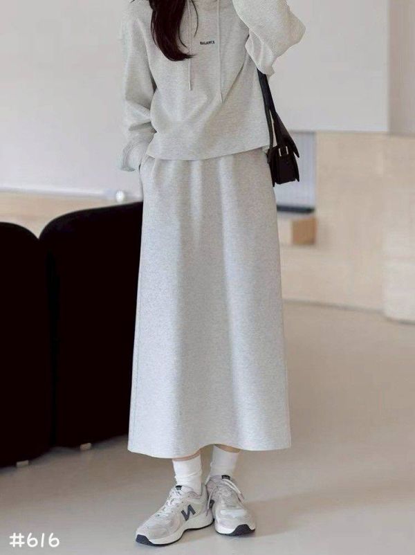 05110608┃秋冬〃616質感厚磅棉後開衩長裙 棉質長裙、鬆緊腰長裙、抽繩長裙、休閒長裙、厚棉裙、中長裙、直筒裙、秋冬裙、韓版長裙、百搭裙子
