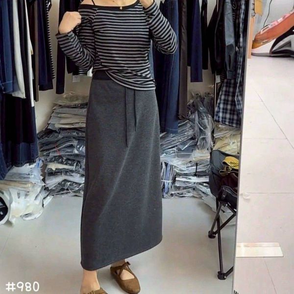 05110605┃秋冬〃980毛呢長裙 針織長裙、抽繩長裙、直筒裙、半身裙、保暖長裙、秋冬裙、針織裙、韓版裙子、百搭長裙、氣質穿搭