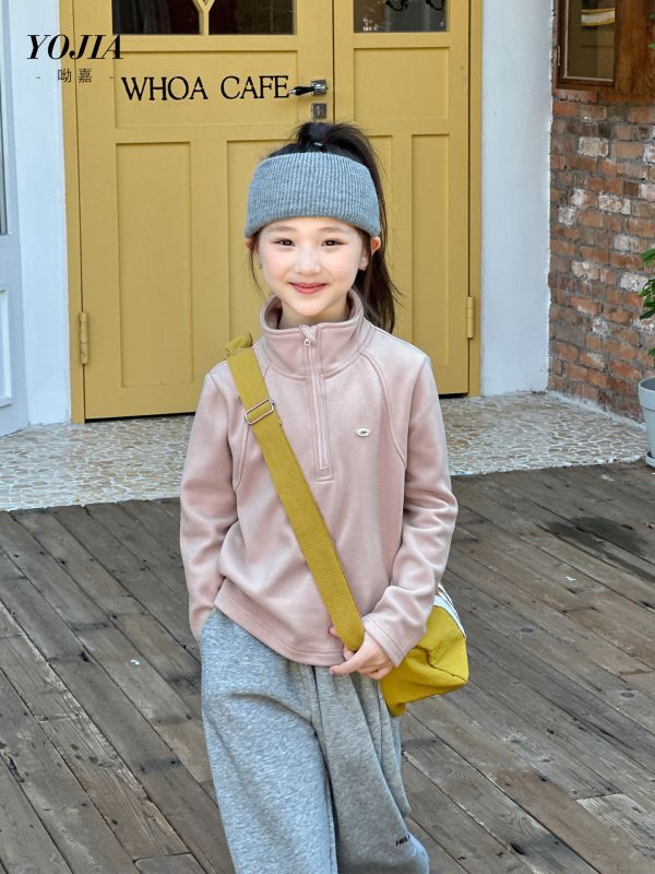 05111710｜YOJIA家冬〃D672兩色加絨辦拉鍊立領上衣｜110-170 糯米絨上衣, 兒童保暖上衣, 雙面絨上衣, 立領保暖衣, 加厚發熱衣, 冬季童裝, 女童保暖, 男童保暖, 110-170尺碼, 親膚暖絨, 童裝長袖, 兒童內搭, 韓版童裝, 秋冬上衣