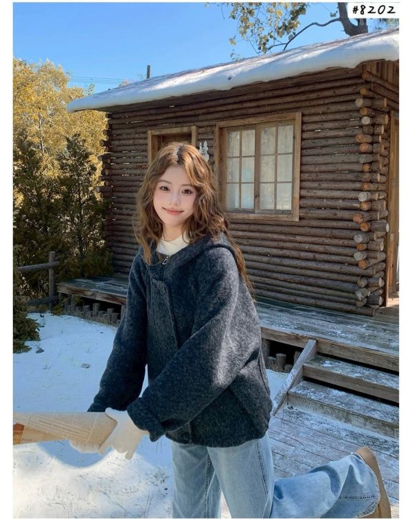 05121303｜秋冬〃8202兩色短版羊毛外套｜F 日系外套, 山系穿搭, 毛呢外套, 連帽外套, 秋冬外套, 寬鬆外套, 文青穿搭, 保暖外套, 灰色外套, 黑色外套