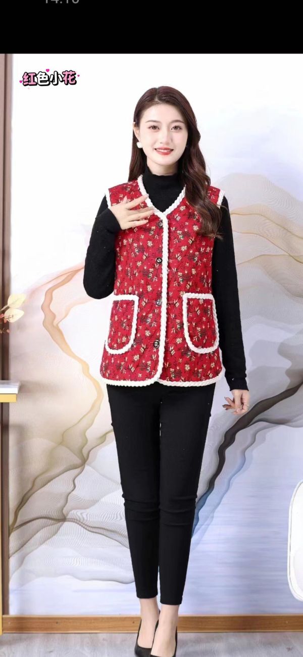 05120405｜秋冬〃媽媽的加絨花背心｜XL-5XL 媽媽背心、碎花鋪棉背心、保暖背心、加絨背心、加厚馬甲、冬季背心外套、中老年背心、大尺碼背心、XL背心、5XL背心、內刷毛背心、防寒背心、居家背心、外出背心