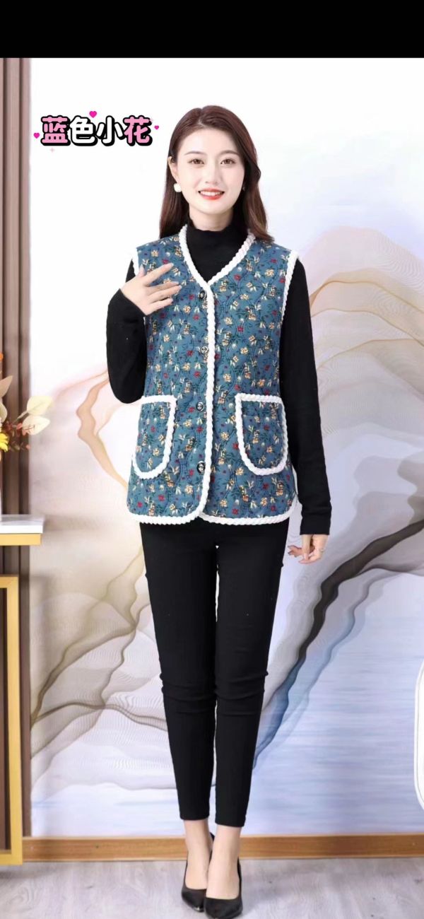 05120405｜秋冬〃媽媽的加絨花背心｜XL-5XL 媽媽背心、碎花鋪棉背心、保暖背心、加絨背心、加厚馬甲、冬季背心外套、中老年背心、大尺碼背心、XL背心、5XL背心、內刷毛背心、防寒背心、居家背心、外出背心