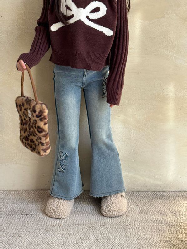 05120213｜小瑜家秋冬〃修身加絨微喇叭褲｜90-150 童裝牛仔褲, 童裝喇叭褲, 微喇叭褲, 中小童牛仔褲, 修身童褲, 十字貼布褲, 女童長褲, 男童長褲, 百搭童褲, 90-150童裝